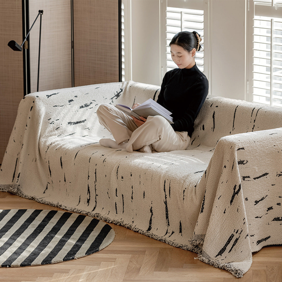 HKM-674835 Autumn and Winter Plush Yarn Sofa Slipcover Universal Blanket in Solid Colors