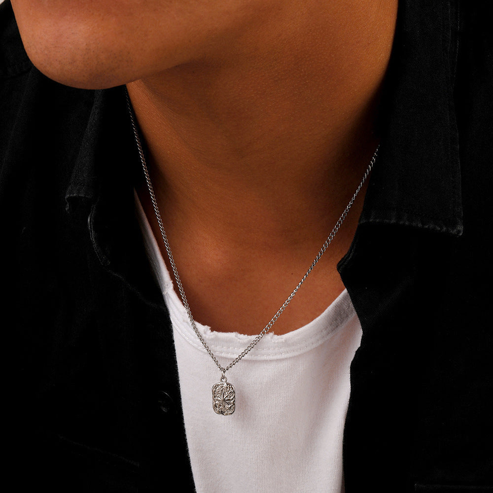 HKM-675091 Trendy Minimalist Square Plate Pendant Necklace for Men with Snake Chain