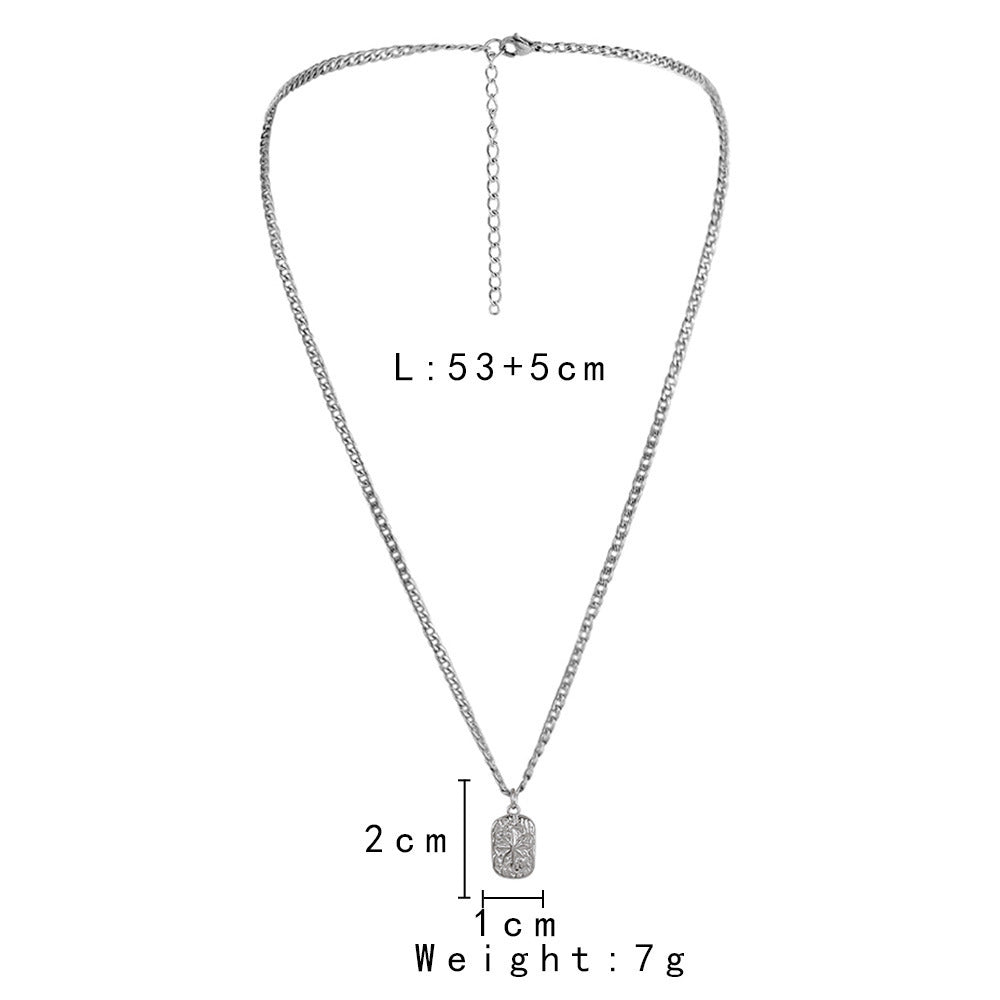 HKM-675091 Trendy Minimalist Square Plate Pendant Necklace for Men with Snake Chain