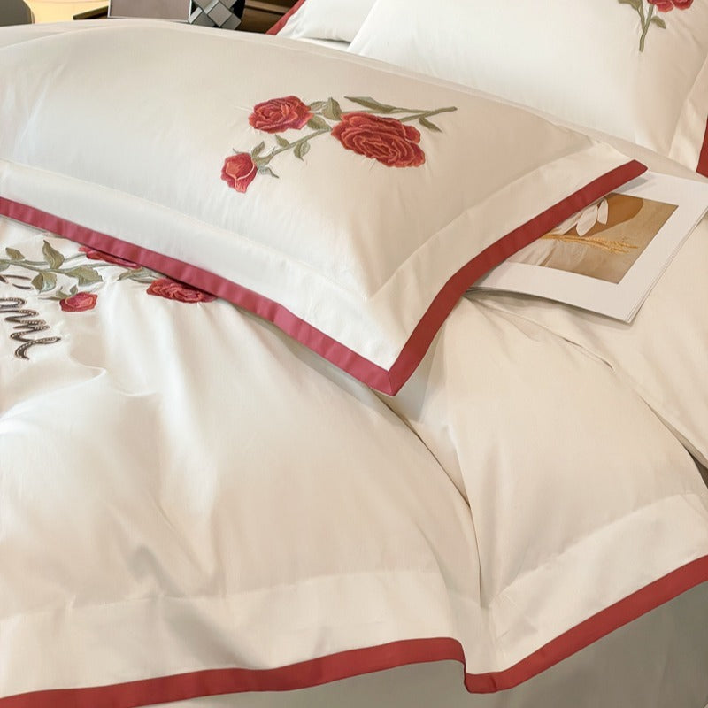 HKM-675411 Luxury Cotton Four-Piece Bedding Set in Solid Colors for 1.5m and 1.8m Beds