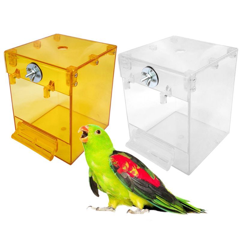 HKM-675667 Acrylic Bird Bath Square Basin for Small Birds - Perfect for Cockatiels, Budgerigars, and Canaries