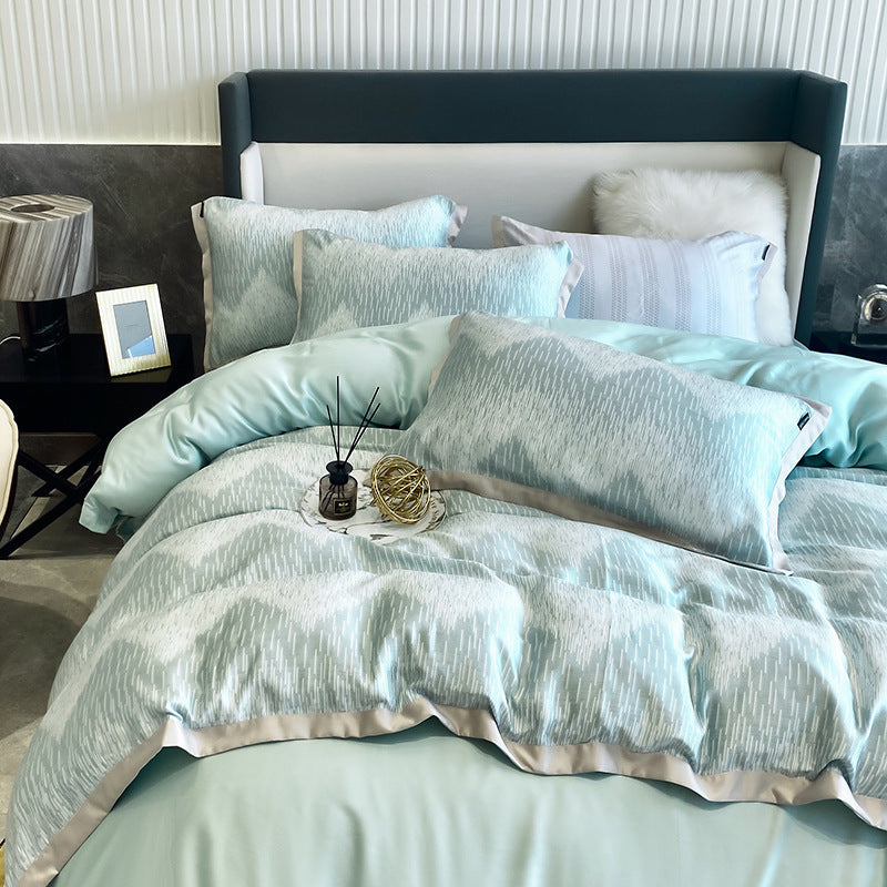 HKM-675731 Lenzing Tencel Double-sided Ice Silk Four-piece Geometric Duvet Cover Set for 1.8m Bed