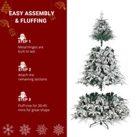 HKM-675859 7ft Green Flocking Christmas Tree with 450 Warm LED Lights and 1687 Branches, 8 Modes, Easy Assembly