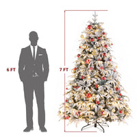 HKM-675859 7ft Green Flocking Christmas Tree with 450 Warm LED Lights and 1687 Branches, 8 Modes, Easy Assembly