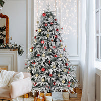 HKM-675859 7ft Green Flocking Christmas Tree with 450 Warm LED Lights and 1687 Branches, 8 Modes, Easy Assembly