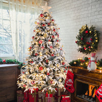 HKM-675859 7ft Green Flocking Christmas Tree with 450 Warm LED Lights and 1687 Branches, 8 Modes, Easy Assembly
