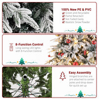 HKM-675859 7ft Green Flocking Christmas Tree with 450 Warm LED Lights and 1687 Branches, 8 Modes, Easy Assembly