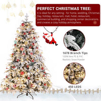 HKM-675859 7ft Green Flocking Christmas Tree with 450 Warm LED Lights and 1687 Branches, 8 Modes, Easy Assembly