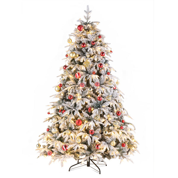 HKM-675859 7ft Green Flocking Christmas Tree with 450 Warm LED Lights and 1687 Branches, 8 Modes, Easy Assembly