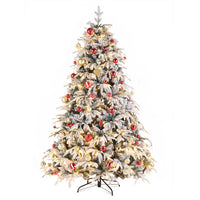 HKM-675859 7ft Green Flocking Christmas Tree with 450 Warm LED Lights and 1687 Branches, 8 Modes, Easy Assembly