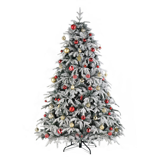 HKM-675859 7ft Green Flocking Christmas Tree with 450 Warm LED Lights and 1687 Branches, 8 Modes, Easy Assembly