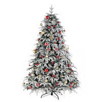 HKM-675859 7ft Green Flocking Christmas Tree with 450 Warm LED Lights and 1687 Branches, 8 Modes, Easy Assembly