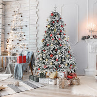 HKM-675859 7ft Green Flocking Christmas Tree with 450 Warm LED Lights and 1687 Branches, 8 Modes, Easy Assembly