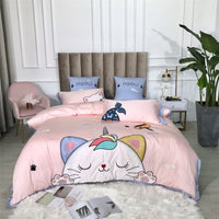 HKM-675859 Princess-Themed Cotton Satin Bedding Set with Appliqué Embroidery and Accessories