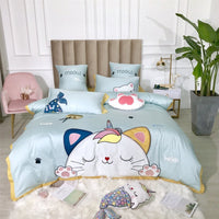 HKM-675859 Princess-Themed Cotton Satin Bedding Set with Appliqué Embroidery and Accessories