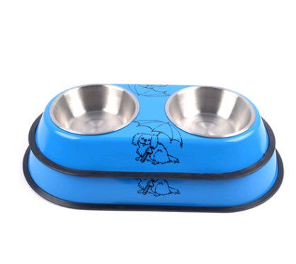 HKM-675923 Stainless Steel Detachable Double Dog Bowl with Random Color Accent