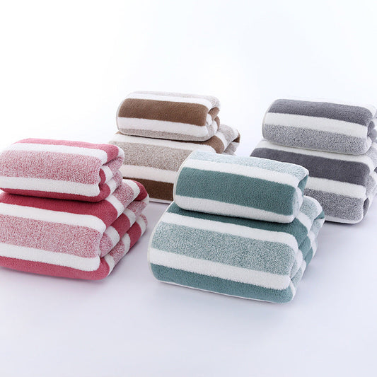 HKM-675987 Wide Stripe Coral Velvet Towels Set - Assorted Colors and Patterns