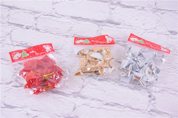 HKM-676179 6cm Handmade Christmas Bow Set in Red, Gold, and Silver - 12 Pieces