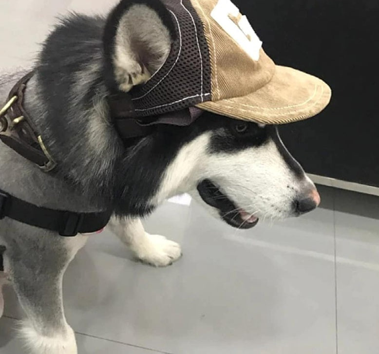 HKM-676243 Brown Corduroy Dog Hat with Breathable Sunscreen Protection