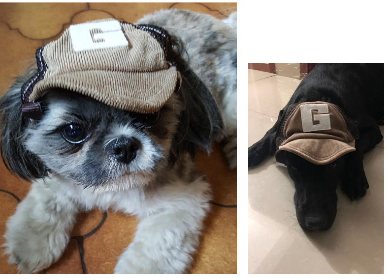 HKM-676243 Brown Corduroy Dog Hat with Breathable Sunscreen Protection