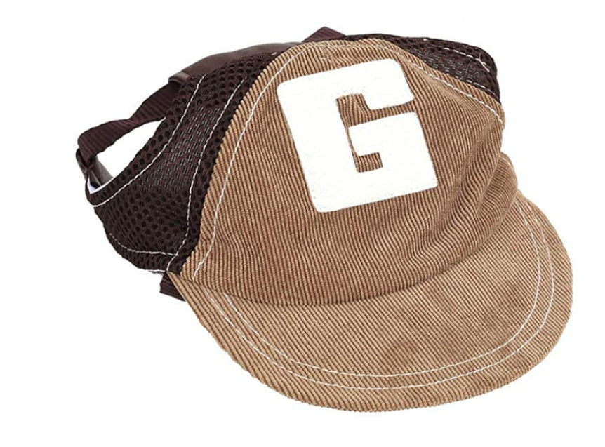 HKM-676243 Brown Corduroy Dog Hat with Breathable Sunscreen Protection