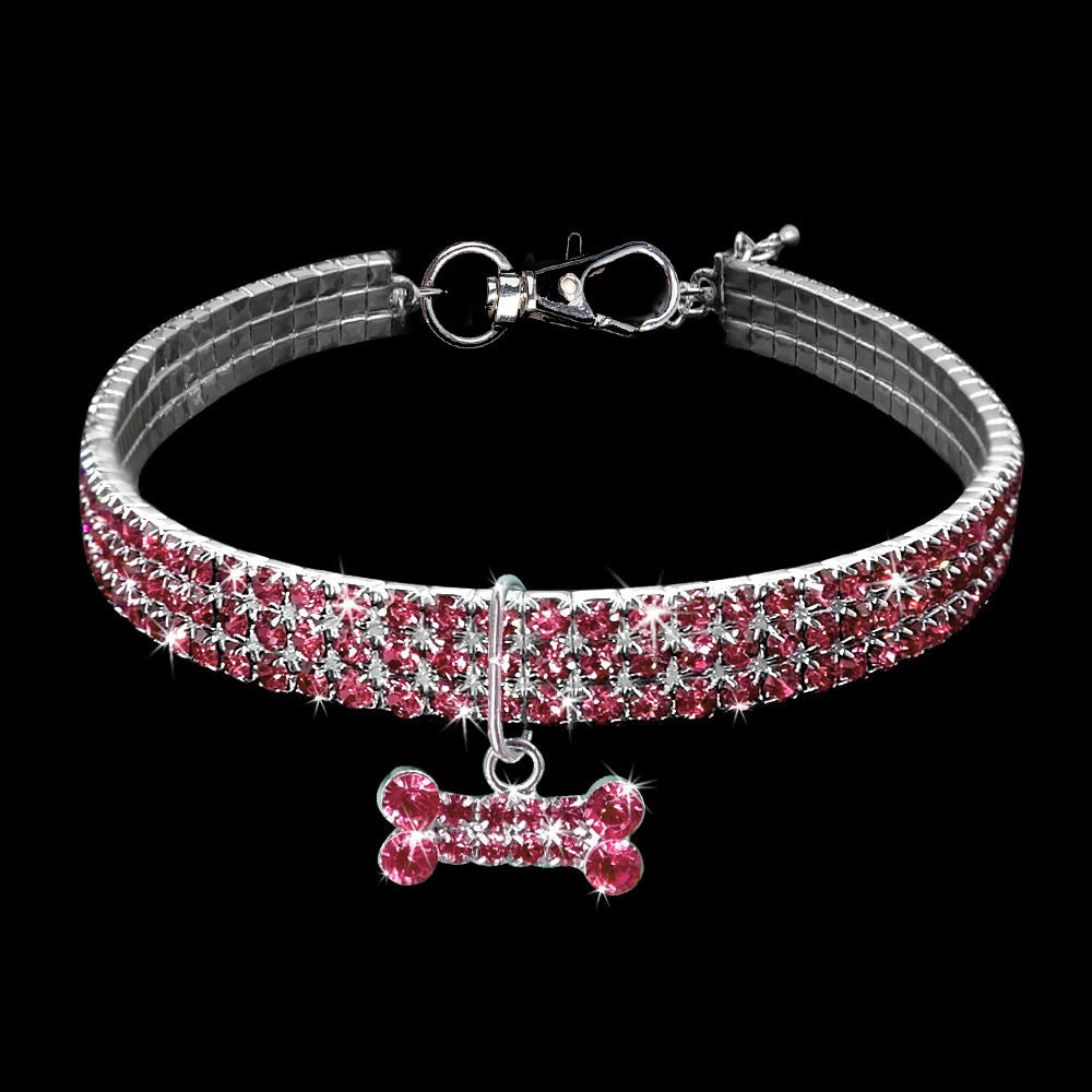 HKM-676563 Alloy Dog Necklace in White, Pink, and Blue - Adjustable Sizes S, M, L