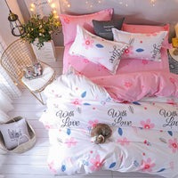 HKM-676563 Four-Piece Modern Cotton Bedding Set with Floral Design for 1.5m Bed