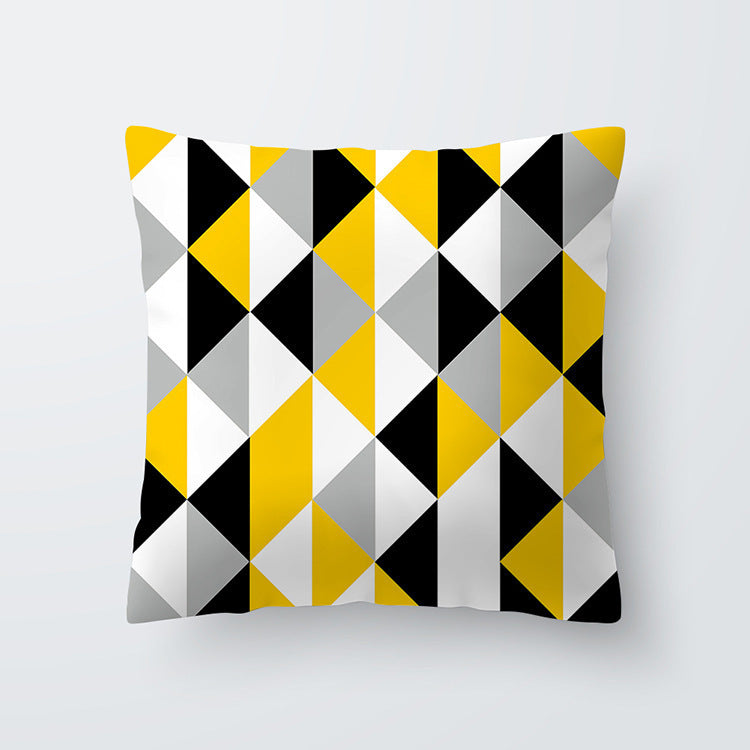 HKM-676691 Geometric Yellow Striped Pillowcase - Modern Satin Cushion Cover for Living Room, Bedroom, and Outdoor Spaces