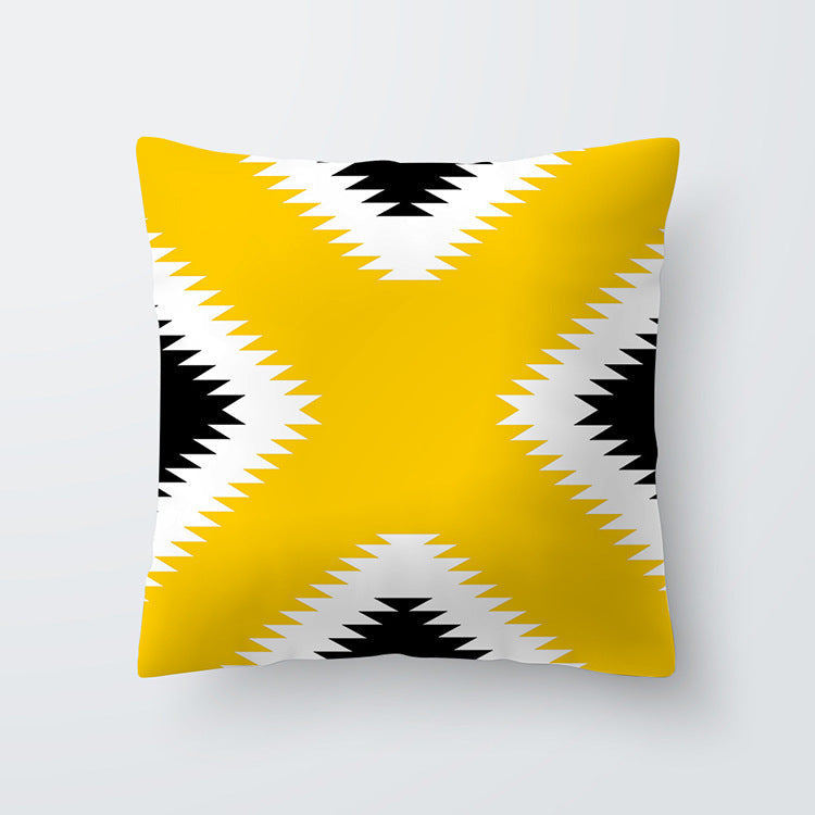 HKM-676691 Geometric Yellow Striped Pillowcase - Modern Satin Cushion Cover for Living Room, Bedroom, and Outdoor Spaces
