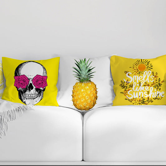 HKM-676691 Geometric Yellow Striped Pillowcase - Modern Satin Cushion Cover for Living Room, Bedroom, and Outdoor Spaces