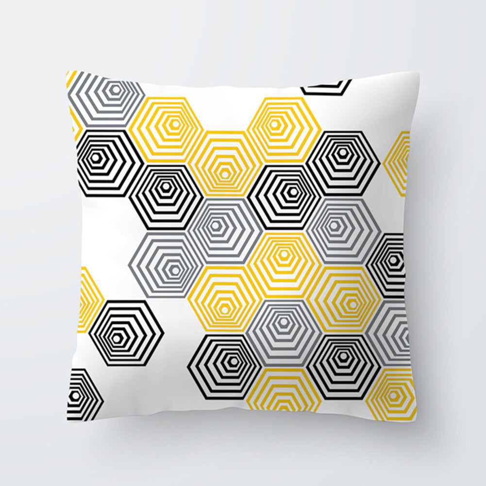 HKM-676691 Geometric Yellow Striped Pillowcase - Modern Satin Cushion Cover for Living Room, Bedroom, and Outdoor Spaces