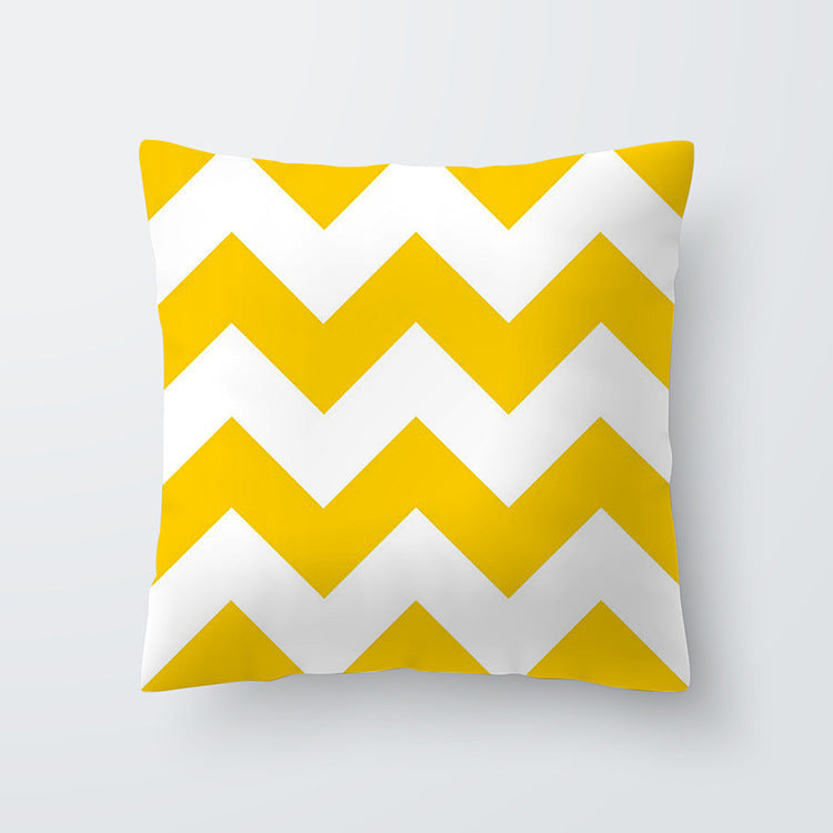 HKM-676691 Geometric Yellow Striped Pillowcase - Modern Satin Cushion Cover for Living Room, Bedroom, and Outdoor Spaces