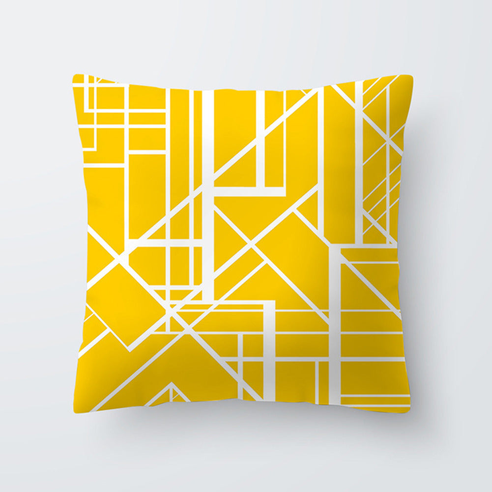 HKM-676691 Geometric Yellow Striped Pillowcase - Modern Satin Cushion Cover for Living Room, Bedroom, and Outdoor Spaces