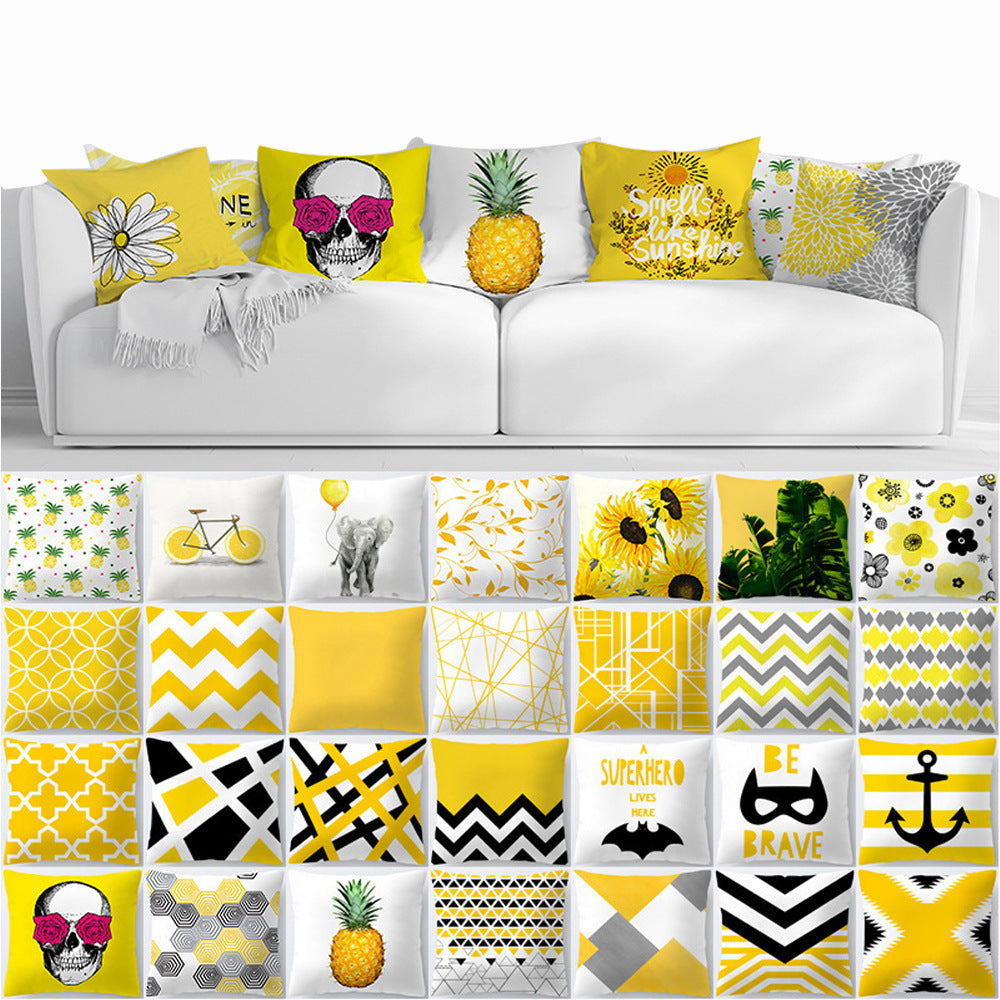 HKM-676691 Geometric Yellow Striped Pillowcase - Modern Satin Cushion Cover for Living Room, Bedroom, and Outdoor Spaces