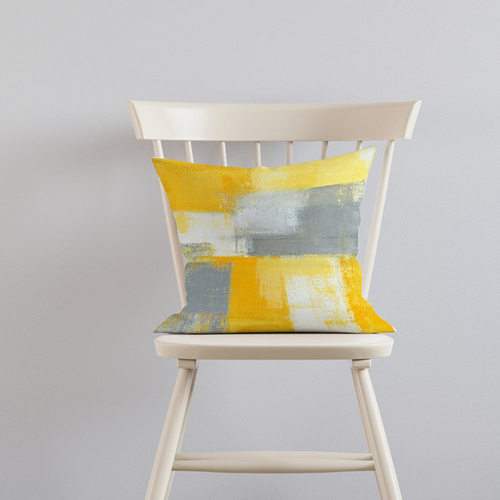 HKM-676691 Geometric Yellow Striped Pillowcase - Modern Satin Cushion Cover for Living Room, Bedroom, and Outdoor Spaces