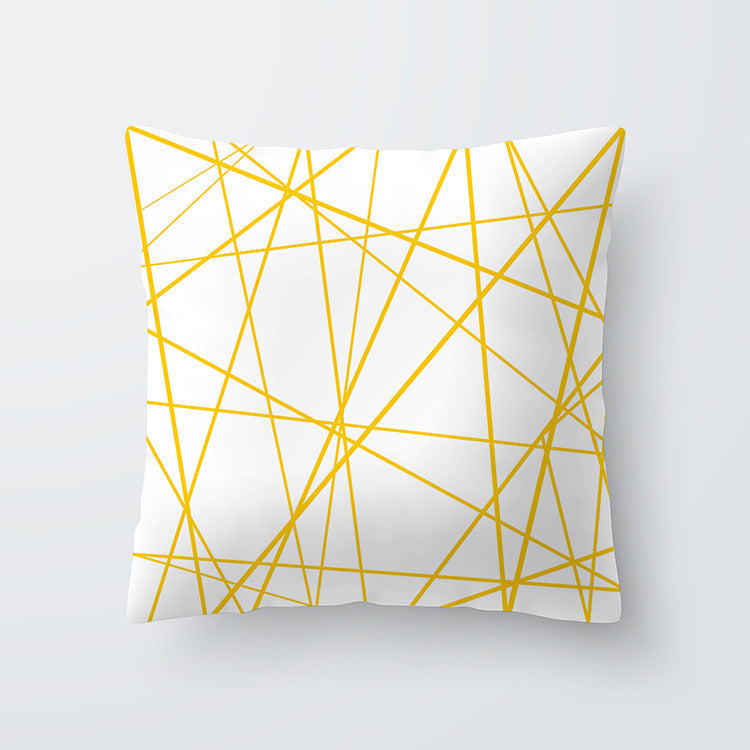 HKM-676691 Geometric Yellow Striped Pillowcase - Modern Satin Cushion Cover for Living Room, Bedroom, and Outdoor Spaces