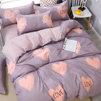 HKM-676883 Cotton Three-Piece Cartoon Heart Bedding Set for Students