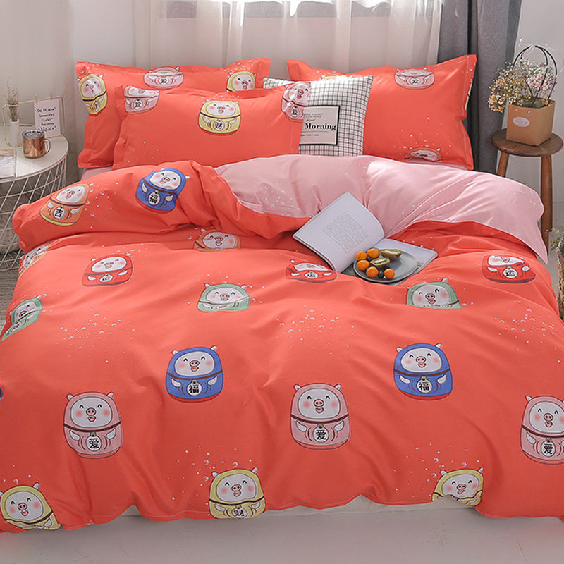 HKM-676883 Cotton Three-Piece Cartoon Heart Bedding Set for Students