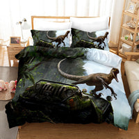 HKM-676883 Dinosaur 3D Cartoon Anime Three-Piece Bedding Set - Duvet Cover and Pillowcases