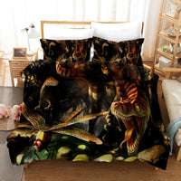 HKM-676883 Dinosaur 3D Cartoon Anime Three-Piece Bedding Set - Duvet Cover and Pillowcases
