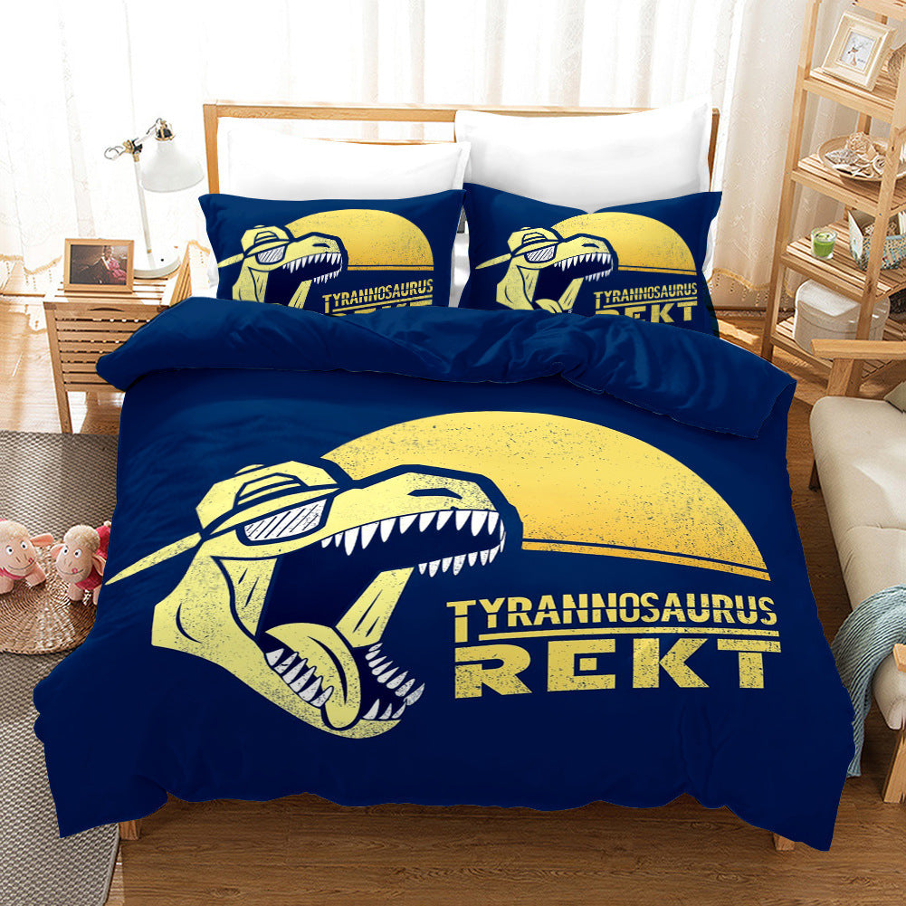 HKM-676883 Dinosaur 3D Cartoon Anime Three-Piece Bedding Set - Duvet Cover and Pillowcases