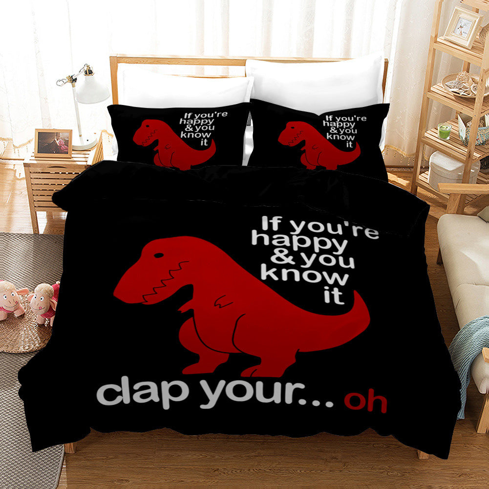 HKM-676883 Dinosaur 3D Cartoon Anime Three-Piece Bedding Set - Duvet Cover and Pillowcases