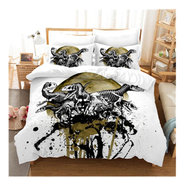 HKM-676883 Dinosaur 3D Cartoon Anime Three-Piece Bedding Set - Duvet Cover and Pillowcases