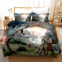 HKM-676883 Dinosaur 3D Cartoon Anime Three-Piece Bedding Set - Duvet Cover and Pillowcases