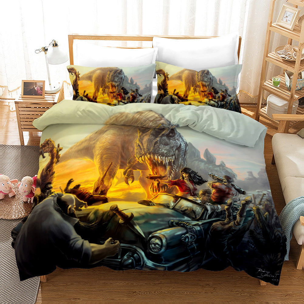 HKM-676883 Dinosaur 3D Cartoon Anime Three-Piece Bedding Set - Duvet Cover and Pillowcases