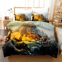 HKM-676883 Dinosaur 3D Cartoon Anime Three-Piece Bedding Set - Duvet Cover and Pillowcases