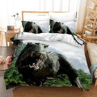 HKM-676883 Dinosaur 3D Cartoon Anime Three-Piece Bedding Set - Duvet Cover and Pillowcases