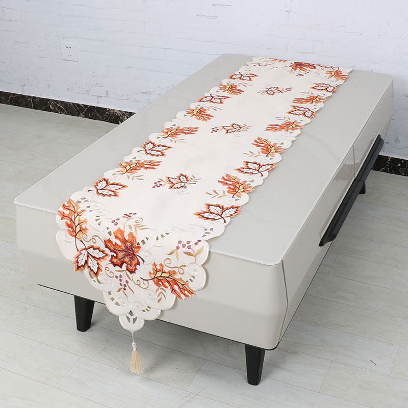 HKM-677011 European Embroidered Hollow Table Runner in Polyester Fiber, 38x176 cm