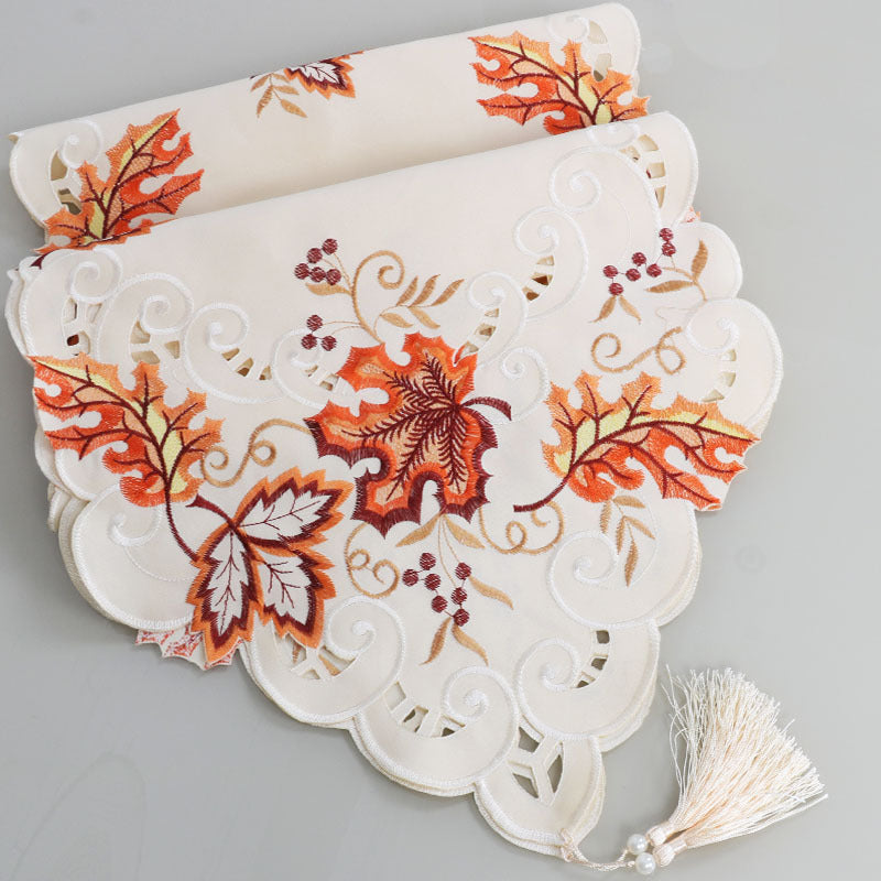 HKM-677011 European Embroidered Hollow Table Runner in Polyester Fiber, 38x176 cm
