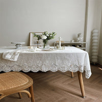 HKM-677139 French Pure Cotton Lace Tablecloth - Anemone Design, Rectangle Shapes Available